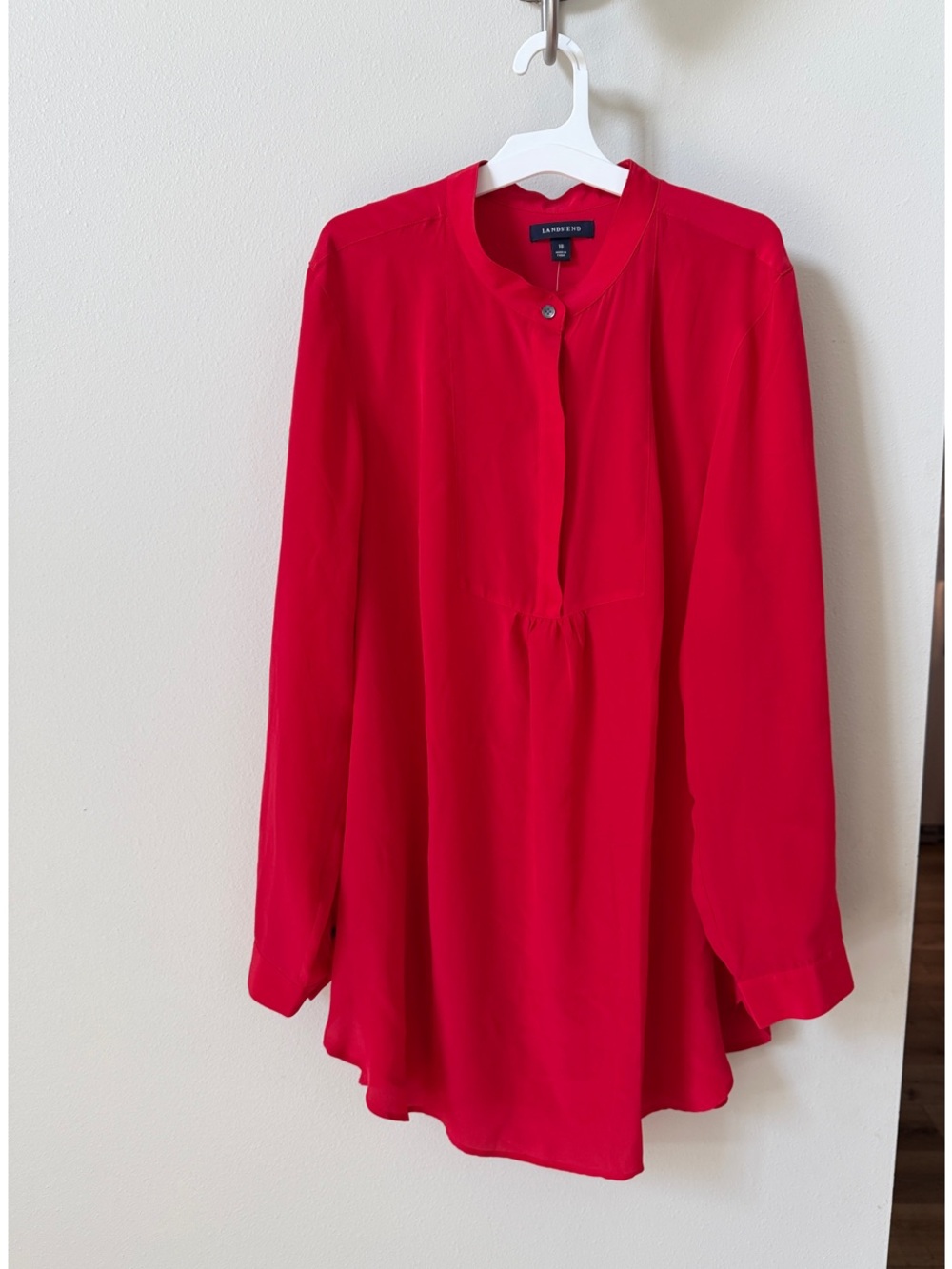 Lands End 148 New York Vivid Red Silk Blend Long-Sleeve Tunic